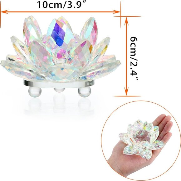 4 Inch Sparkle Crystal Lotus Flower Figurines Decorative Lotus Flower Ornament, - Picture 3 of 7